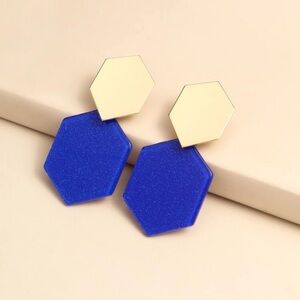 Hexagon Blue and Gold Earrings